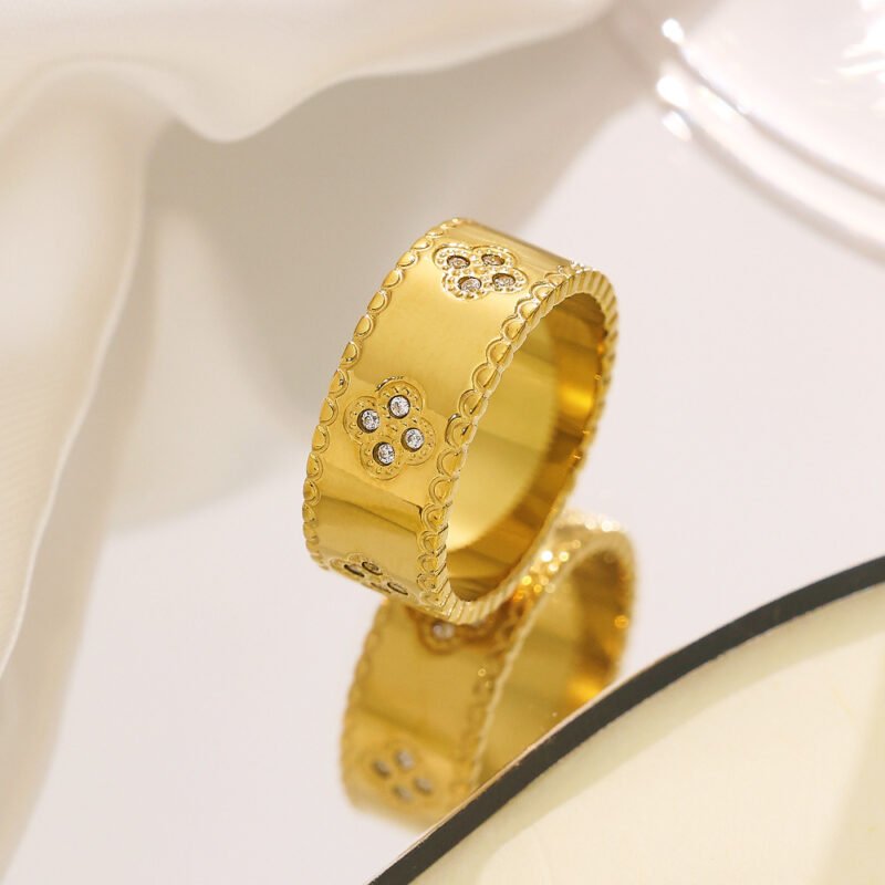 Golden Floral Elegance Titanium Ring
