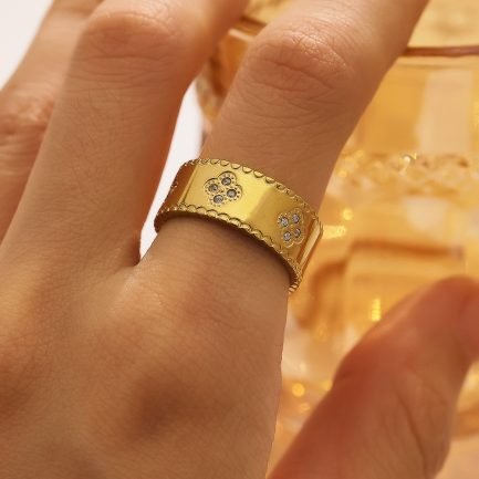 Golden Floral Elegance Titanium Ring