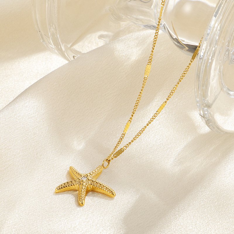 Golden Starfish Pendant Necklace - 18K Gold Plated