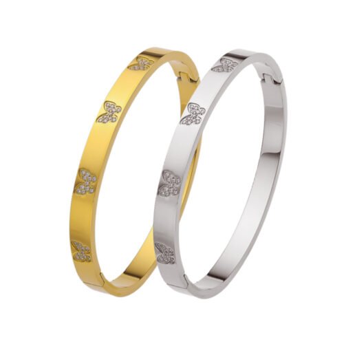 Luxe Butterfly Bangle – 18K Gold-Plated Titanium Steel Bracelet with Crystals