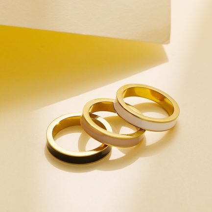 Minimalist Enamel Inlay Stainless Steel Couples Rings - Imagen 5