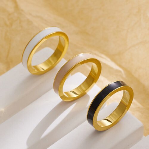 Minimalist Enamel Inlay Stainless Steel Couples Rings