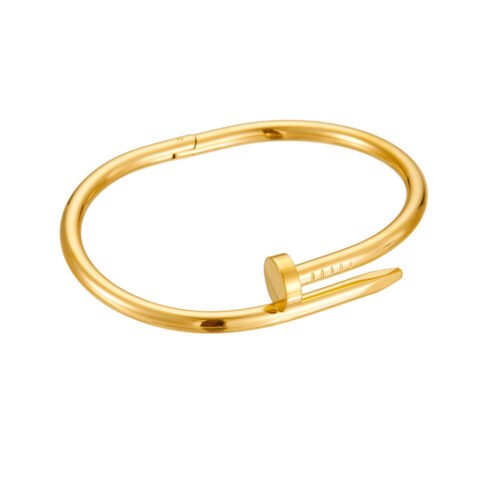 Nail-Inspired Titanium Steel Cuff Bangle with 18k Gold Plating