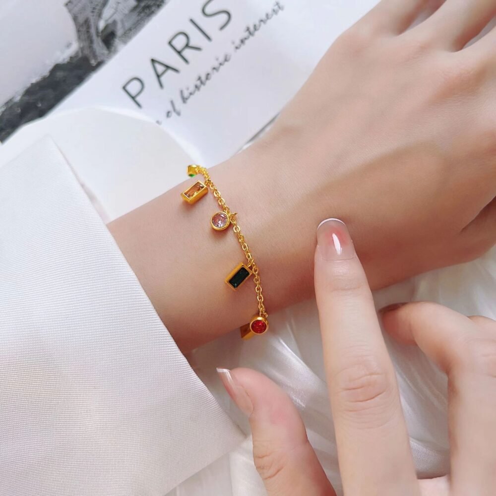 Rainbow Gems Charm Bracelet - 18K Gold Plated