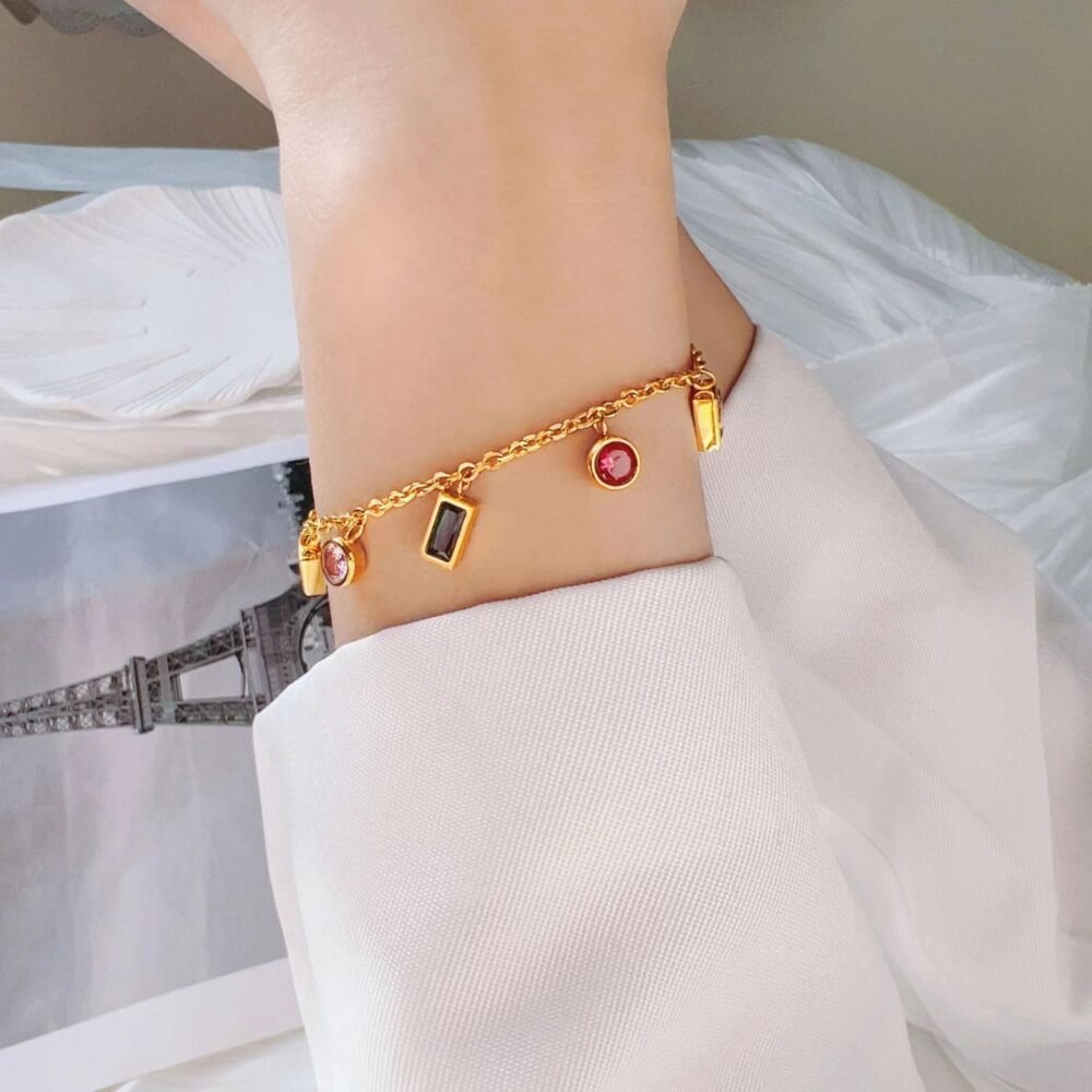 Rainbow Gems Charm Bracelet - 18K Gold Plated