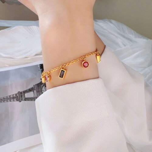 Rainbow Gems Charm Bracelet – 18K Gold Plated