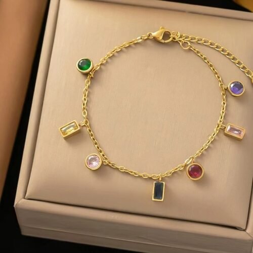 Rainbow Gems Charm Bracelet – 18K Gold Plated