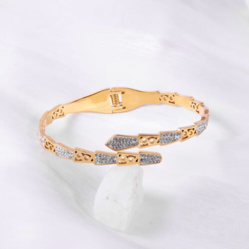 Sleek Snake Bangle in Gold with Zircon Accents