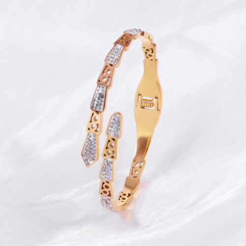 Sleek Snake Bangle in Gold with Zircon Accents