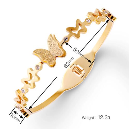 Stylish 18k Gold-Plated Butterfly Bangle with Sparkling Accents