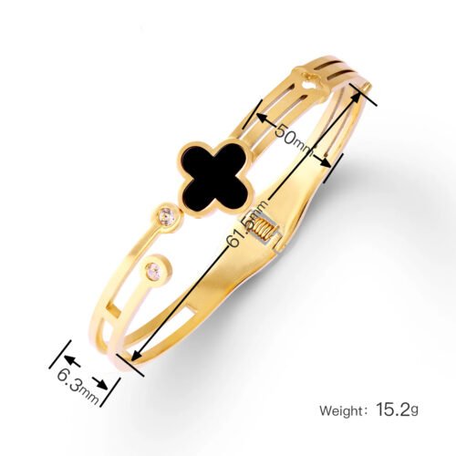 Stylish Black Mother of Pearl Clover Bangle