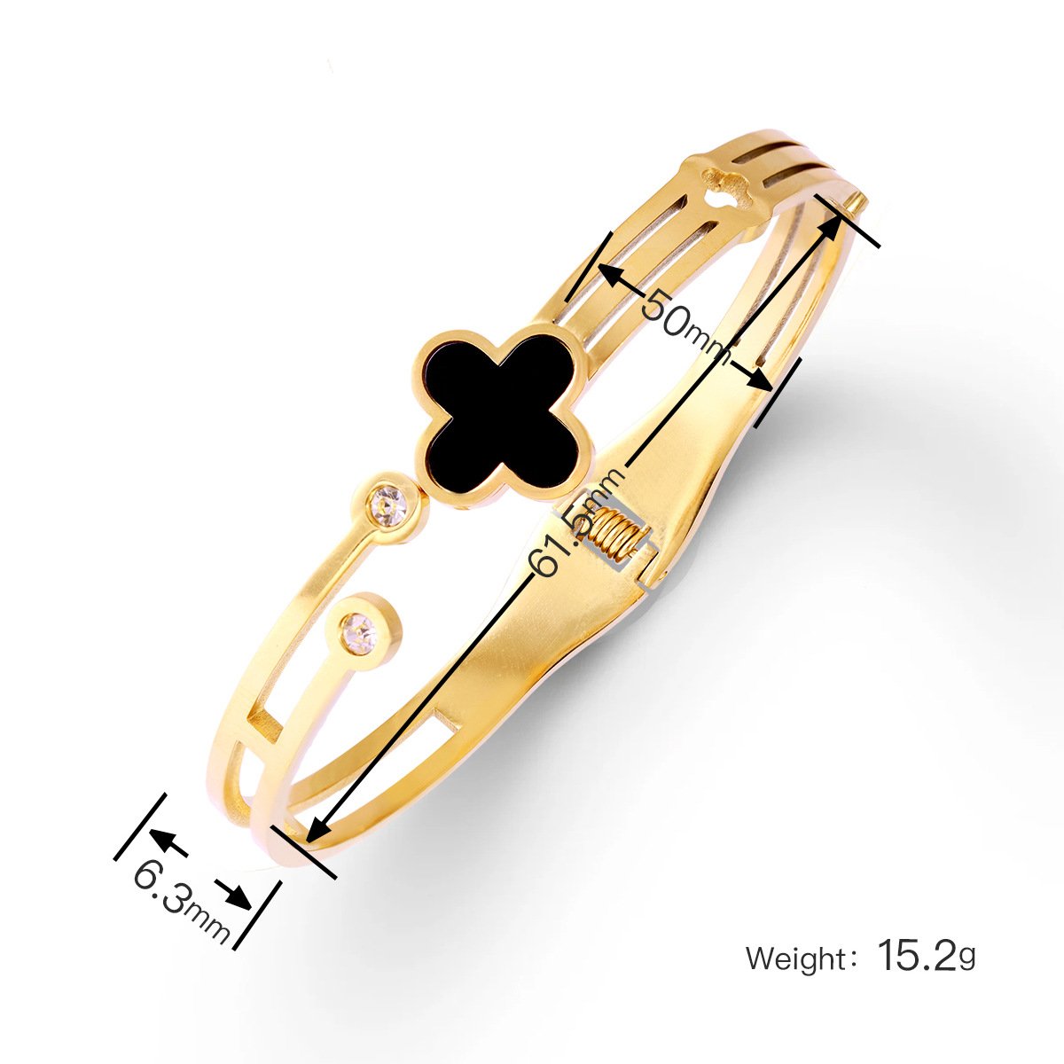 Stylish Black Mother of Pearl Clover Bangle
