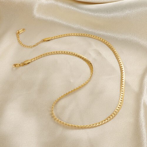 Timeless Elegance 18K Gold-Plated Titanium Herringbone Chain Necklace