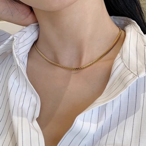 Timeless Elegance 18K Gold-Plated Titanium Herringbone Chain Necklace