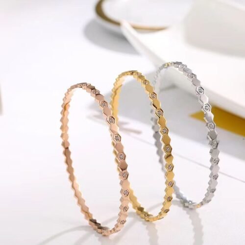 Tri-Color Hexagon Charm Titanium Bangle Set