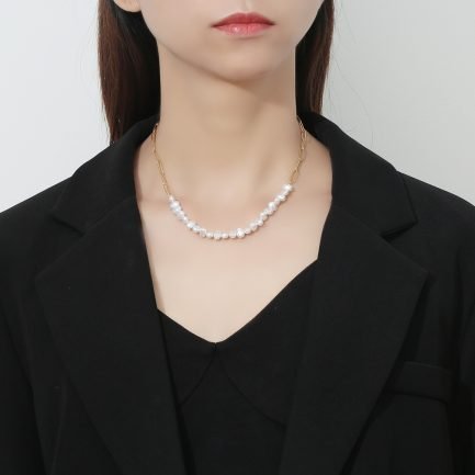 Cascading Pearl Paperclip Chain Necklace - Image 2
