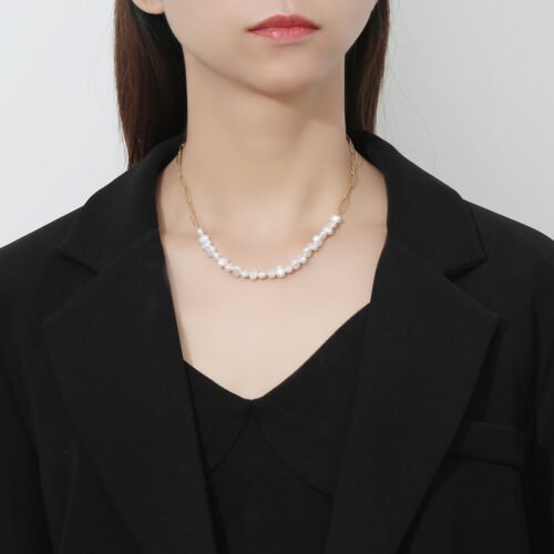 Cascading Pearl Paperclip Chain Necklace