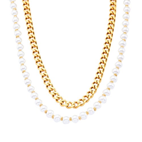 Dual Elegance Pearl and Chain Layered Necklace
