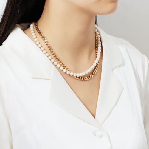 Dual Elegance Pearl and Chain Layered Necklace