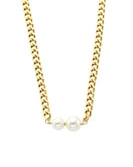 Duo Pearl Curb Chain Necklace