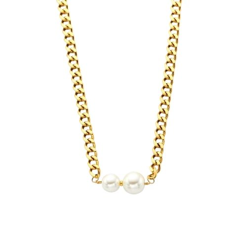 Duo Pearl Curb Chain Necklace