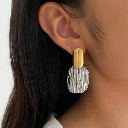 Duo Texture Drop Earrings - 이미지 2