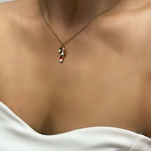 Festive Candy Cane Charm Necklace