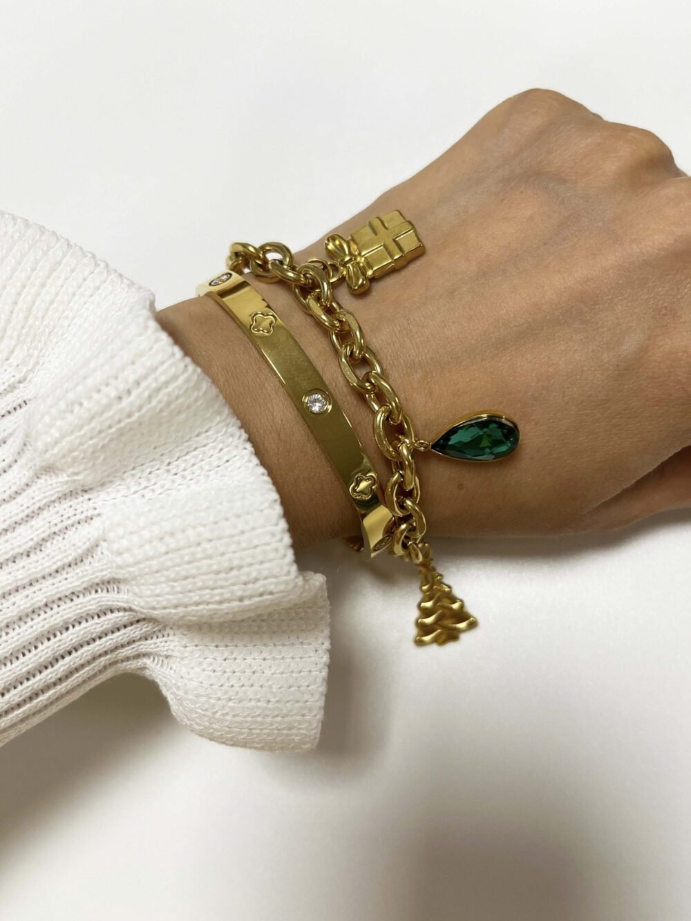 Festive Charm Delight Golden Christmas Bracelet - Image 2