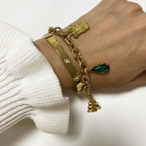 Festive Charm Delight Golden Christmas Bracelet