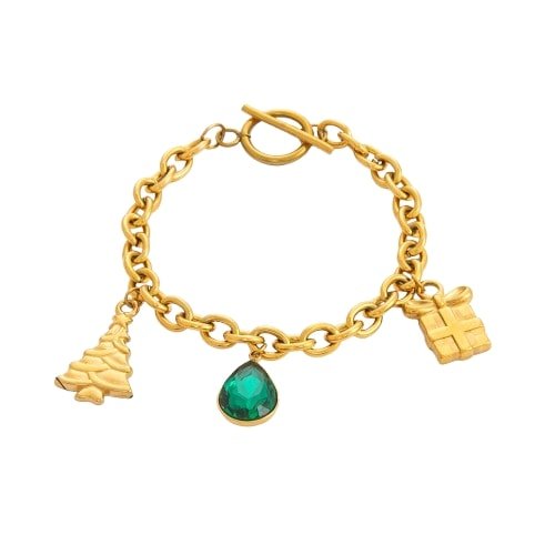 Festive Charm Delight Golden Christmas Bracelet