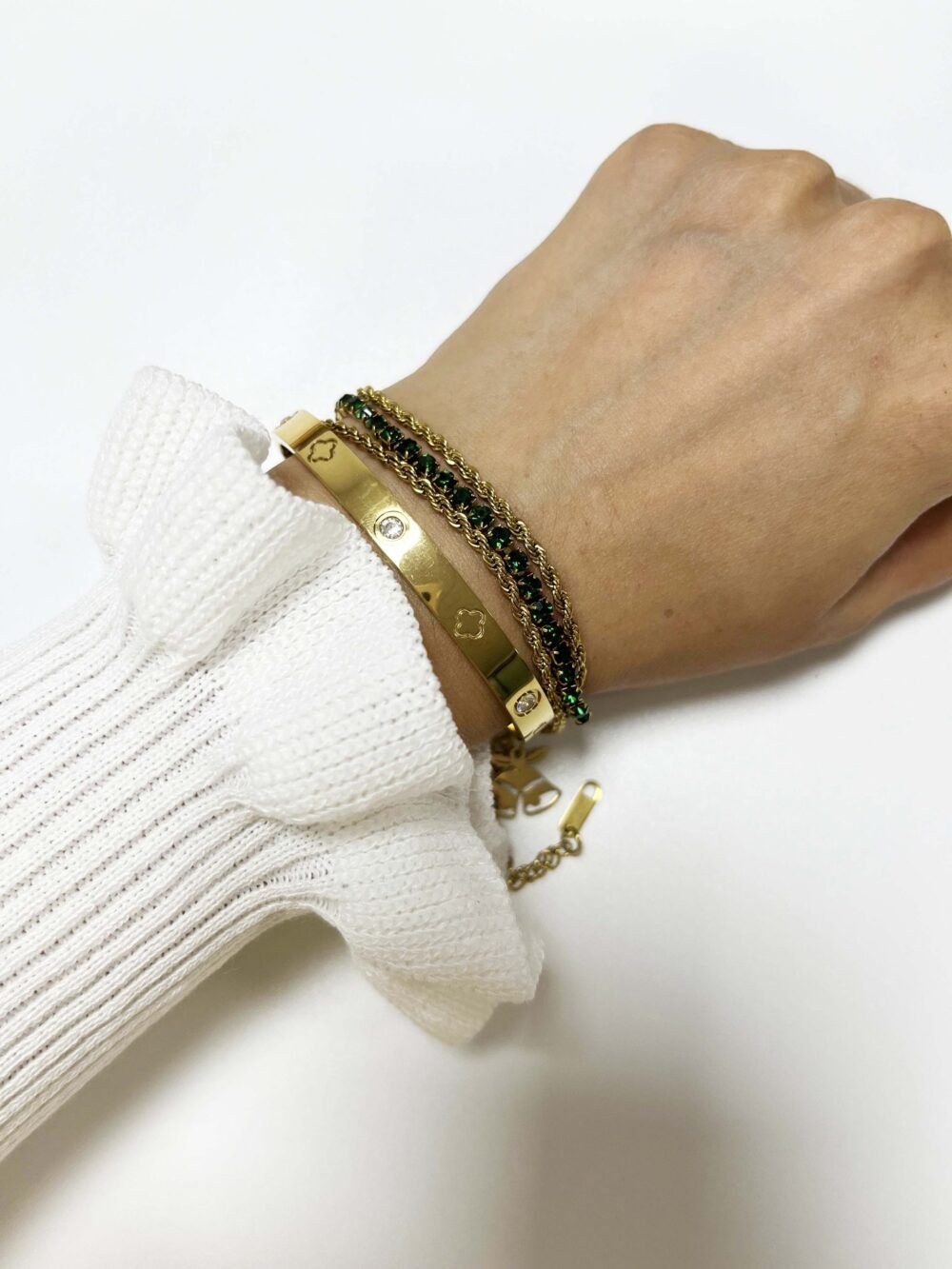 Festive Emerald Twist Bracelet with Bell Charm - Image 3