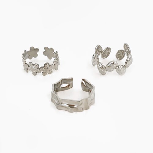 Floral & Textured Ring Set