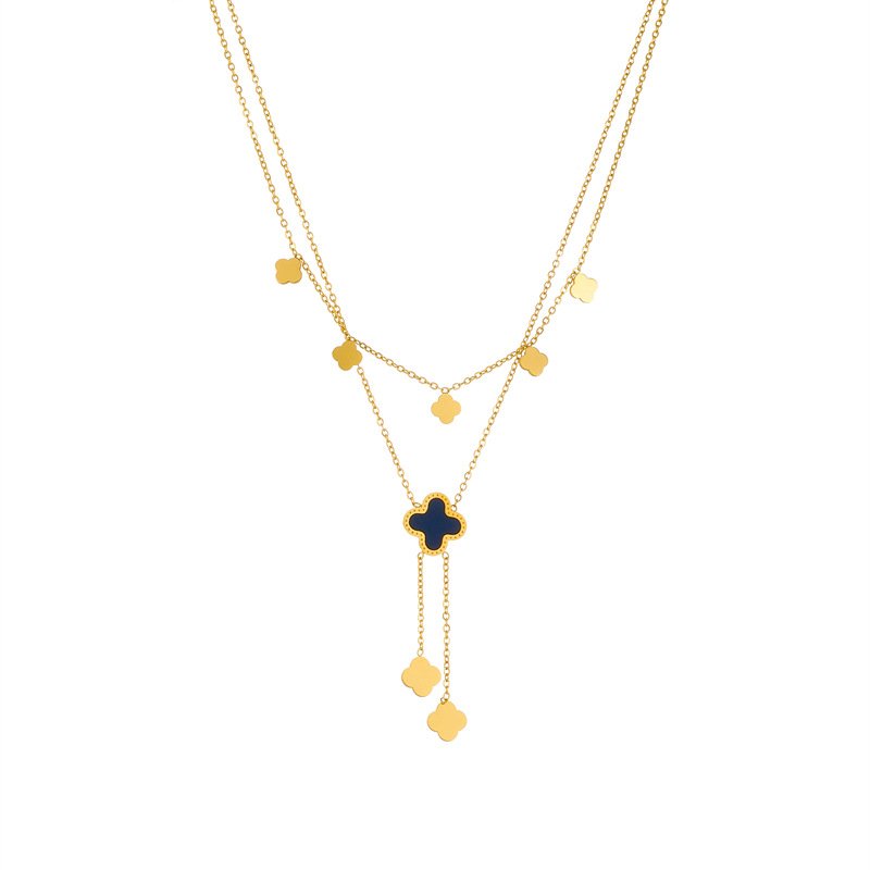 Golden Clover Cascade Layered Necklace Set