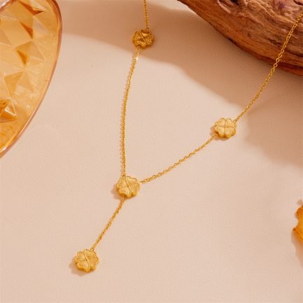 Golden Clover Cascade Y-Necklace - 이미지 2
