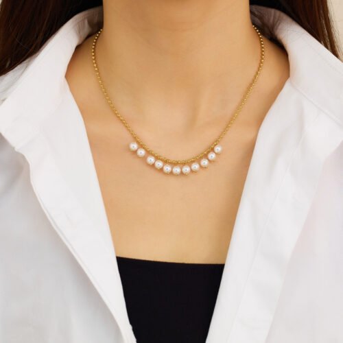 Golden Dewdrop Pearl Cascade Necklace