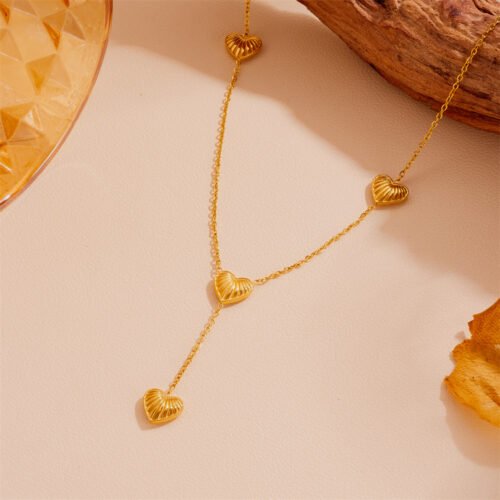 Golden Seashell Hearts Y-Necklace