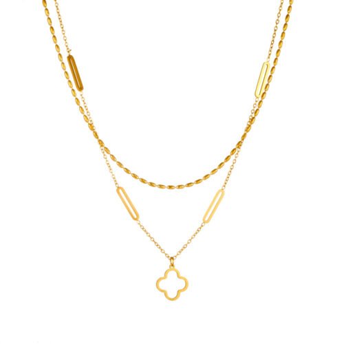 Layered Clover Charm Necklace