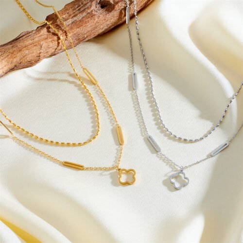 Layered Clover Charm Necklace