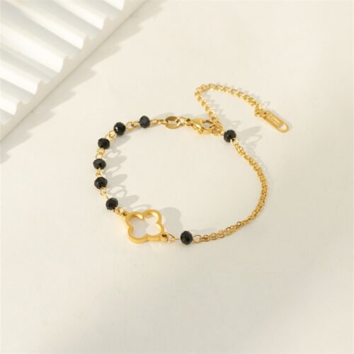 Midnight Clover Charm Bracelet