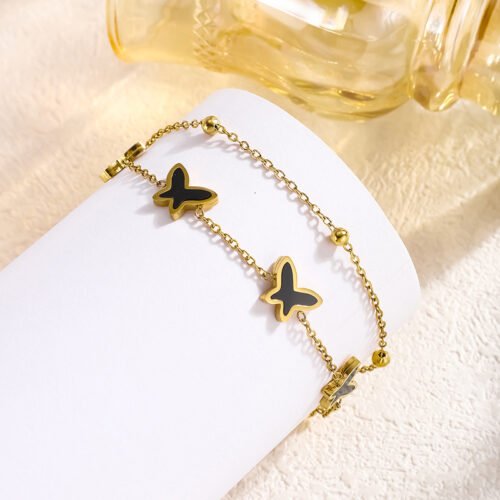 Midnight Flutter Double Chain Butterfly Bracelet