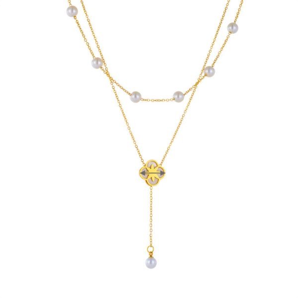 Pearlescent Clover Layered Y-Necklace