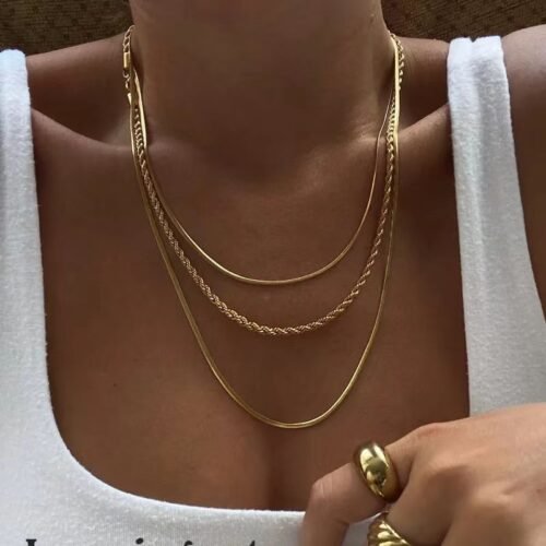 Trio Luxe Layered Gold Chain Necklace