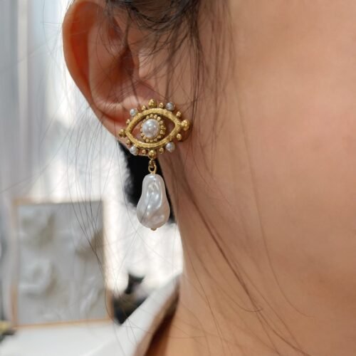 Baroque Drop Eye Earrings