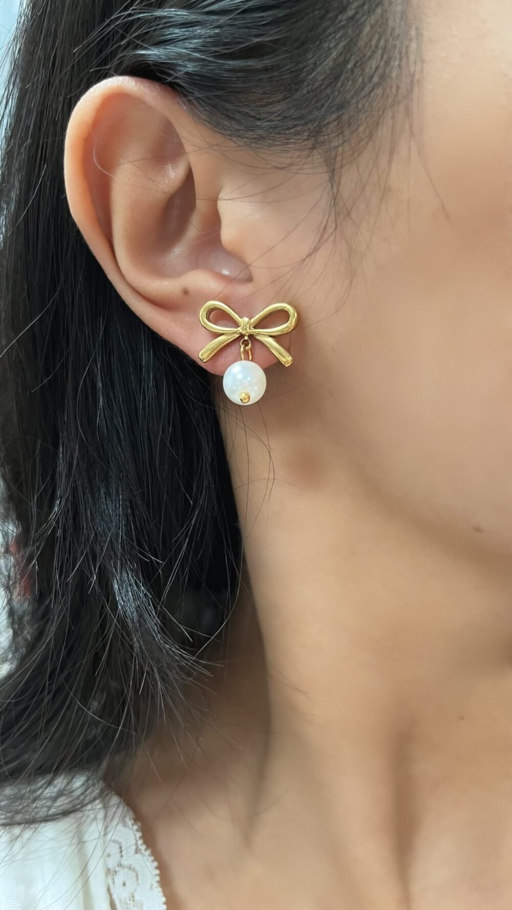 Bow & Pearl Elegance Earrings - Image 2