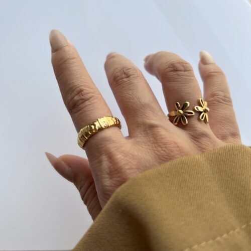 Carved Floral Cuff Ring