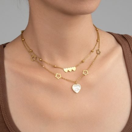 Celestial Hearts Layered Charm Necklace - 이미지 2