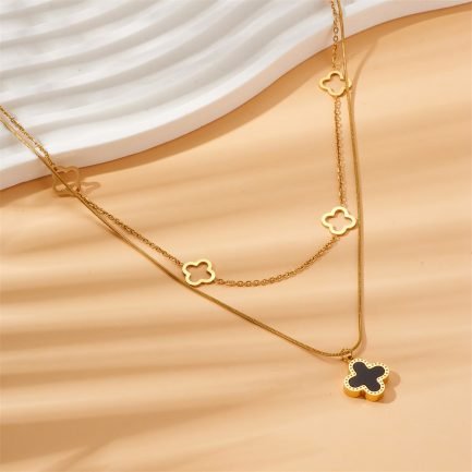 Dual Clover Reversible Layered Necklace - Image 3