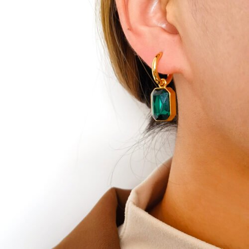 Emerald Cut Gem Huggie Earrings