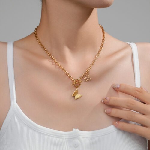 Fluttering Duo Toggle Butterfly Necklace