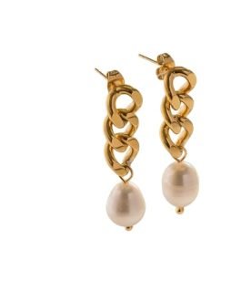 Gold Chain Pearl Drop Earrings